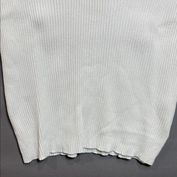 Marled Ribbed Knit Polo Top XL White Short Sleeve Rayon Blend Stretchy - Picture 6 of 9